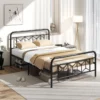 Doppelbett Metallgestell für 200 x 140 cm Matratze Metallbettgestell mit Kopfteil Gästebett Schwarz