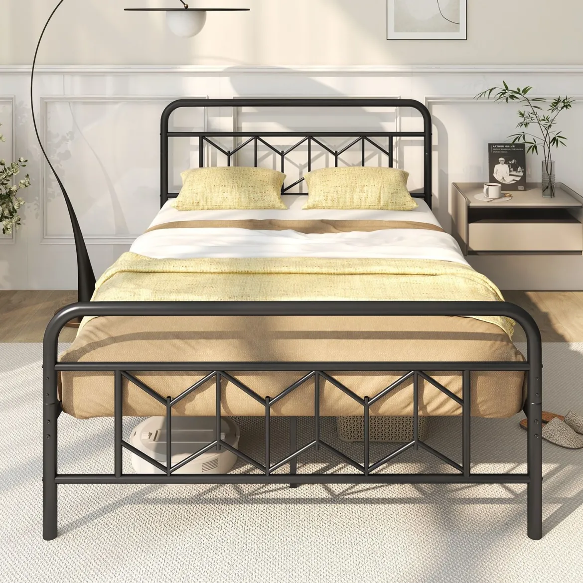 Doppelbett Metallgestell für 200 x 140 cm Matratze Metallbettgestell mit Kopfteil Gästebett Schwarz
