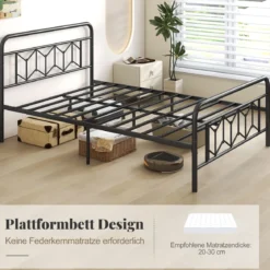 Doppelbett Metallgestell für 200 x 140 cm Matratze Metallbettgestell mit Kopfteil Gästebett Schwarz