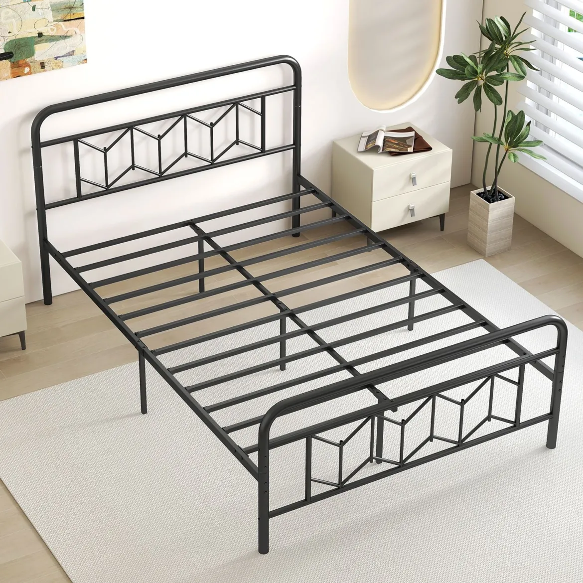 Doppelbett Metallgestell für 200 x 140 cm Matratze Metallbettgestell mit Kopfteil Gästebett Schwarz
