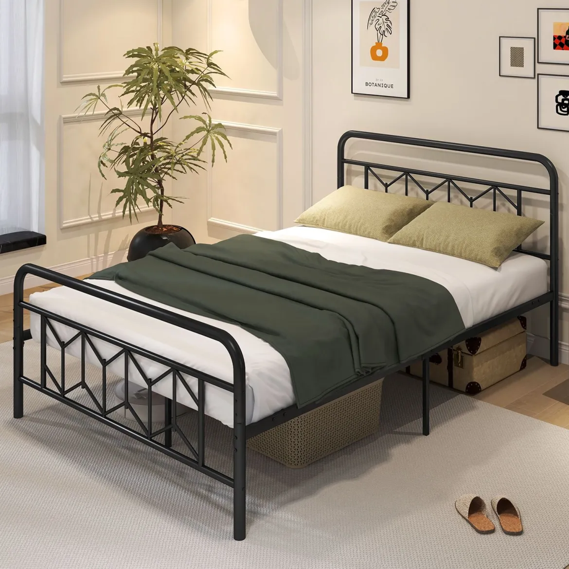Doppelbett Metallgestell für 200 x 140 cm Matratze Metallbettgestell mit Kopfteil Gästebett Schwarz