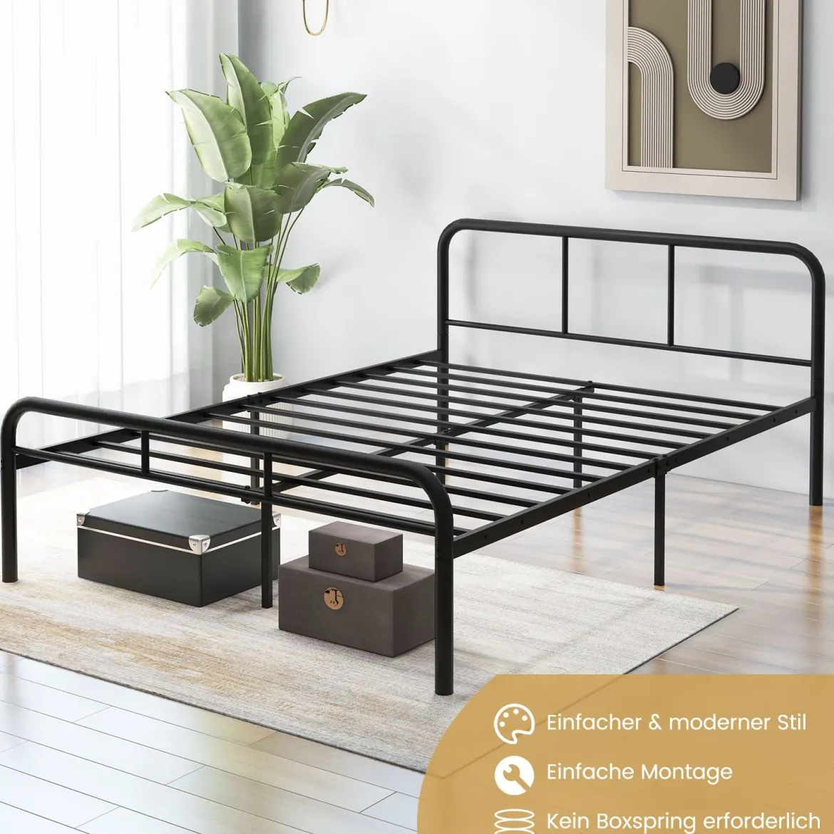 Doppelbettmit Kopf- & Fußteil Metallbett Bettgestell Metallplattformbett für 140 x 190 cm Matratze