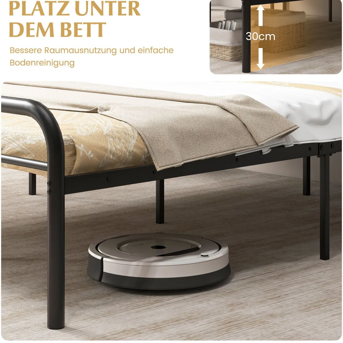 Doppelbettmit Kopf- & Fußteil Metallbett Bettgestell Metallplattformbett für 140 x 190 cm Matratze
