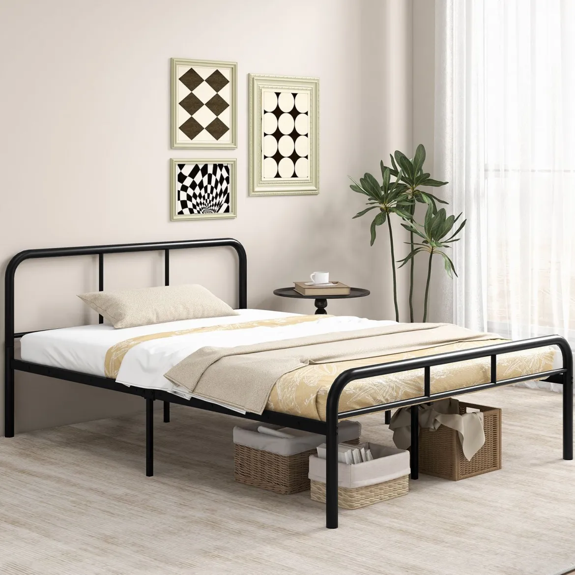 Doppelbettmit Kopf- & Fußteil Metallbett Bettgestell Metallplattformbett für 140 x 190 cm Matratze