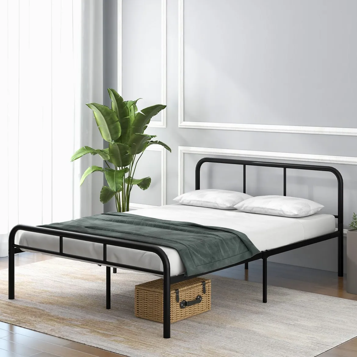 Doppelbettmit Kopf- & Fußteil Metallbett Bettgestell Metallplattformbett für 140 x 190 cm Matratze