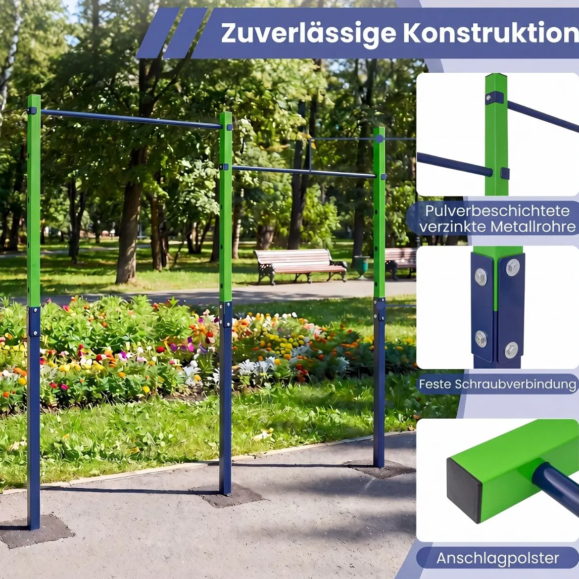 Doppel Klimmzugstange Reckstange Höhenverstellbar 80-172 cm aus Verzinktem Stahl bis 220 kg