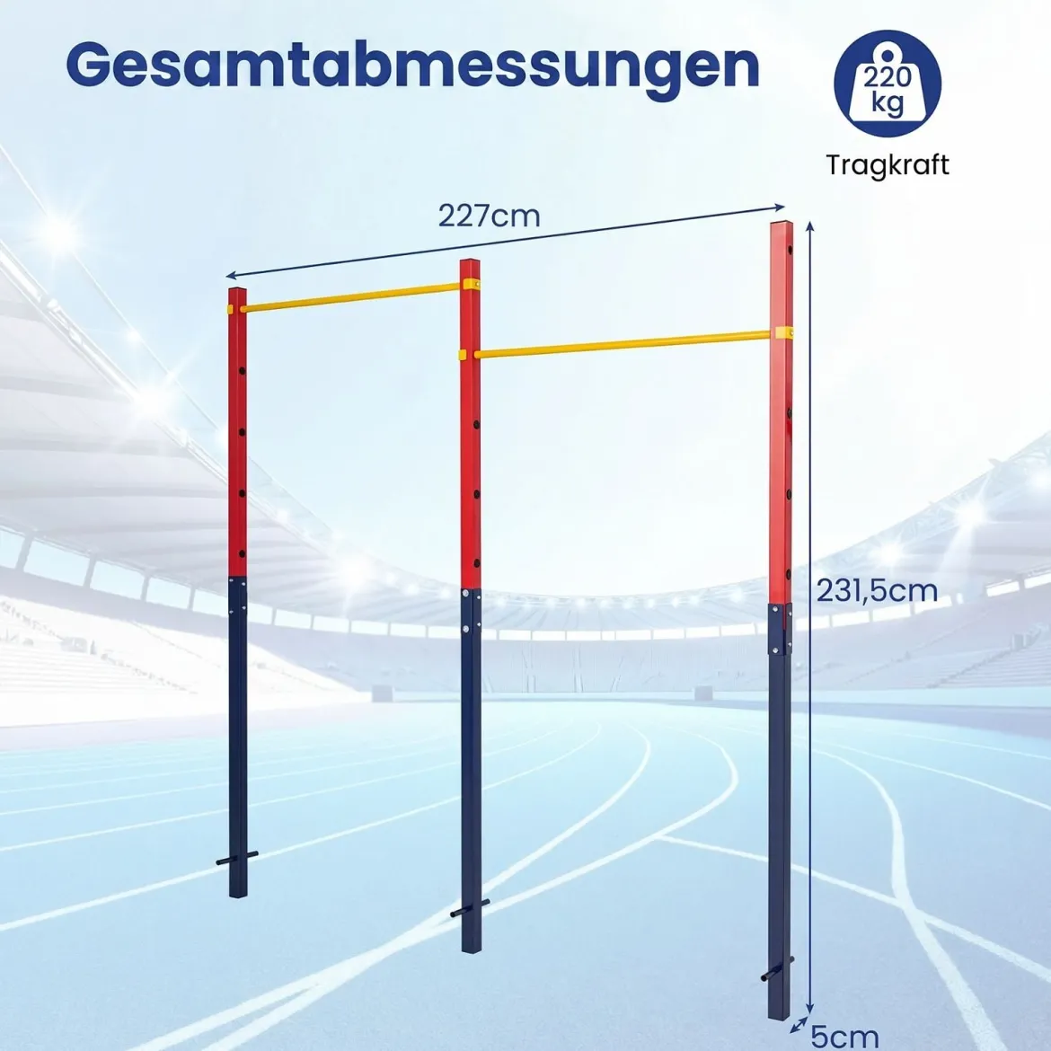 Doppel Klimmzugstange Reckstange Höhenverstellbar 80-172 cm aus Verzinktem Stahl bis 220 kg