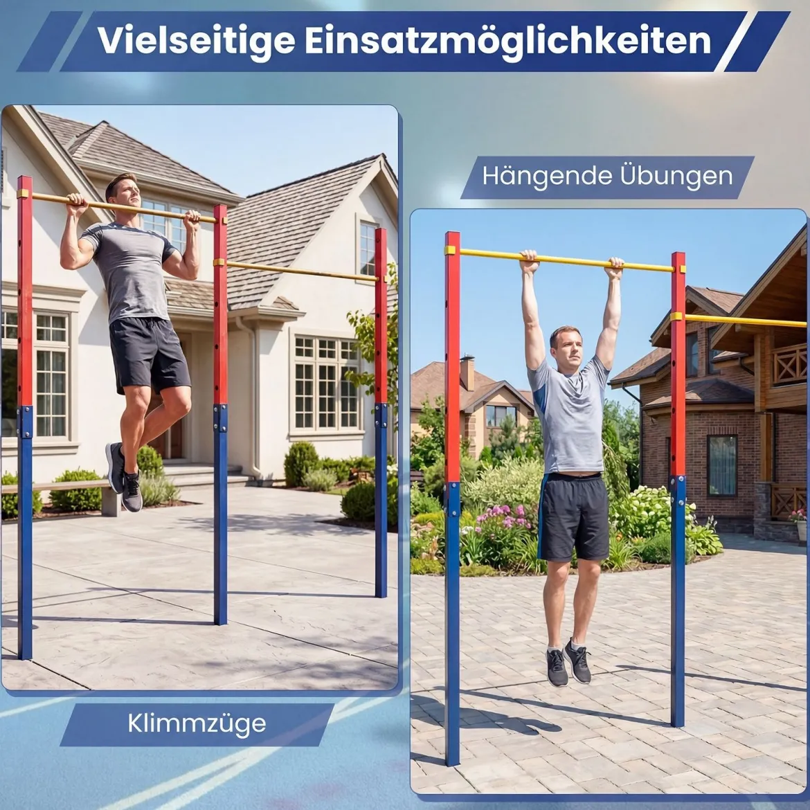 Doppel Klimmzugstange Reckstange Höhenverstellbar 80-172 cm aus Verzinktem Stahl bis 220 kg