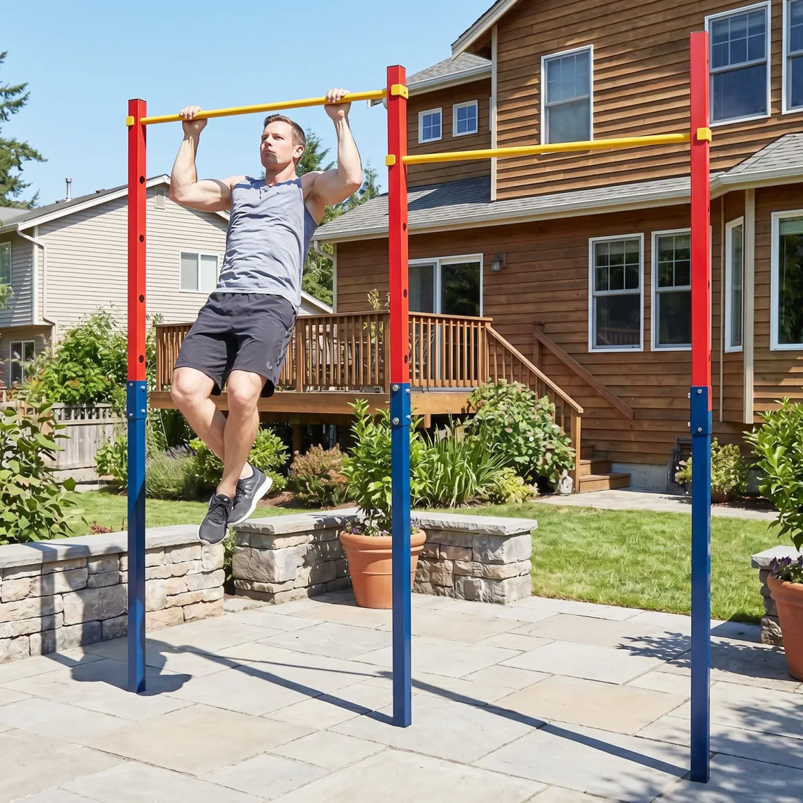 Doppel Klimmzugstange Reckstange Höhenverstellbar 80-172 cm aus Verzinktem Stahl bis 220 kg