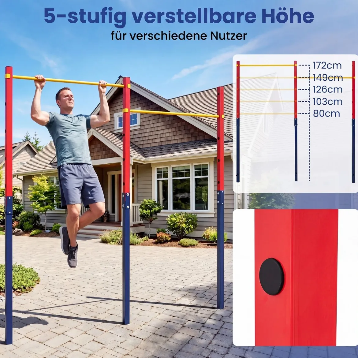 Doppel Klimmzugstange Reckstange Höhenverstellbar 80-172 cm aus Verzinktem Stahl bis 220 kg
