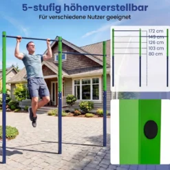 Doppel Klimmzugstange Reckstange Höhenverstellbar 80-172 cm aus Verzinktem Stahl bis 220 kg