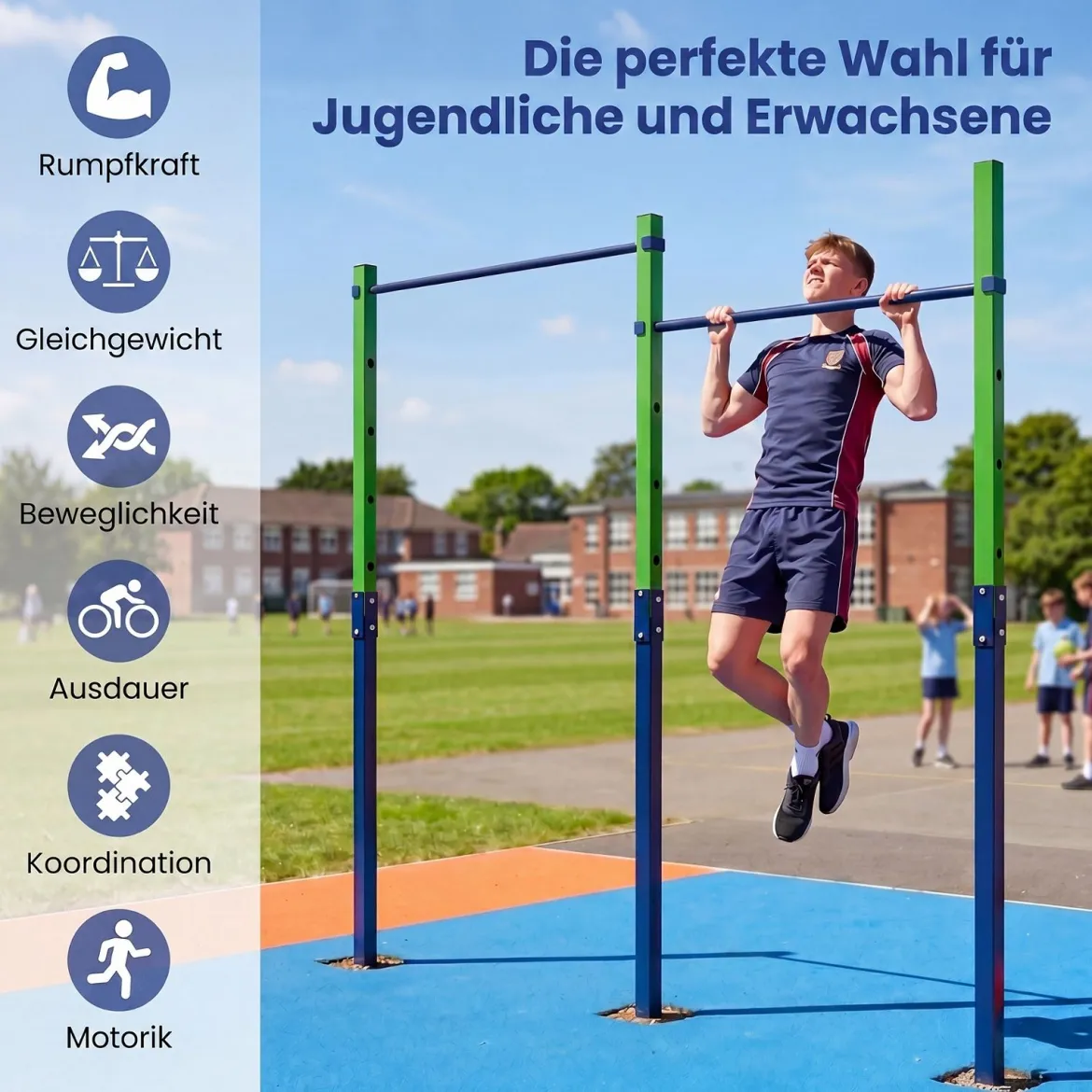 Doppel Klimmzugstange Reckstange Höhenverstellbar 80-172 cm aus Verzinktem Stahl bis 220 kg
