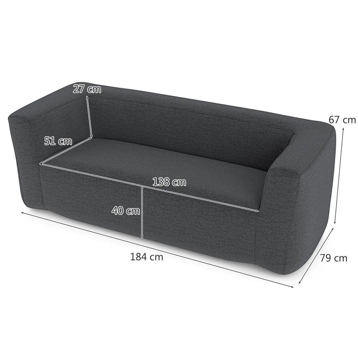 Doppelluftsofa tragbares aufblasbares Sofa mit abnehmbarem Bezug breite Armlehnen Grau