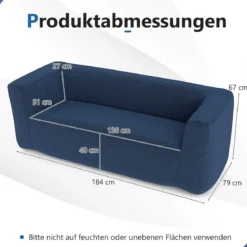 Doppelluftsofa tragbares aufblasbares Sofa mit abnehmbarem Bezug breite Armlehnen Blau