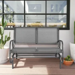 Doppel Schaukelstuhl Gartenstuhl Schwingsessel Metallrahmen Gemütliche Schaukelbank für 2 Personen Grau