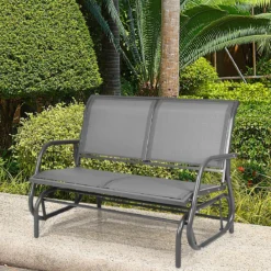 Doppel Schaukelstuhl Gartenstuhl Schwingsessel Metallrahmen Gemütliche Schaukelbank für 2 Personen Grau