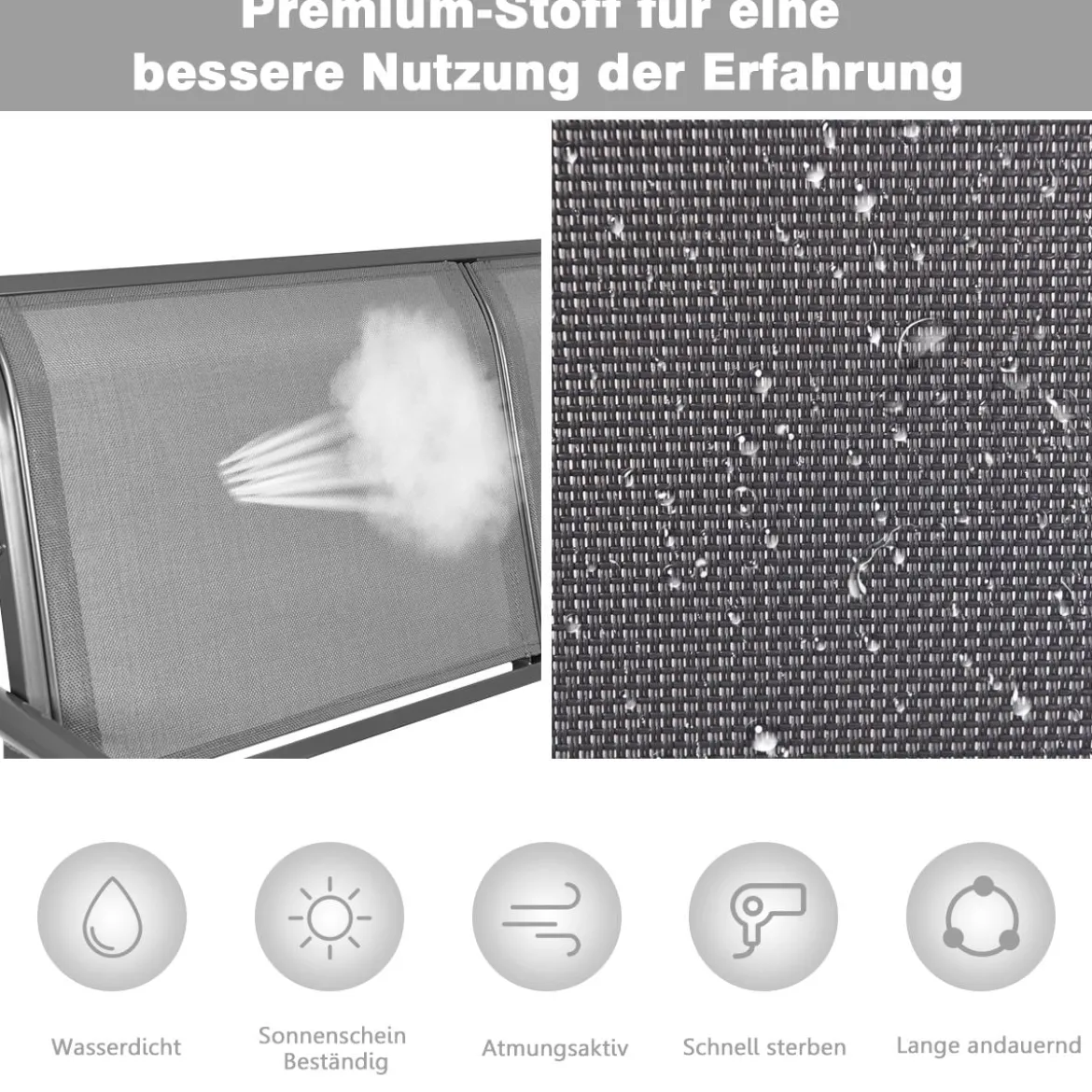 Doppel Schaukelstuhl Gartenstuhl Schwingsessel Metallrahmen Gemütliche Schaukelbank für 2 Personen Grau