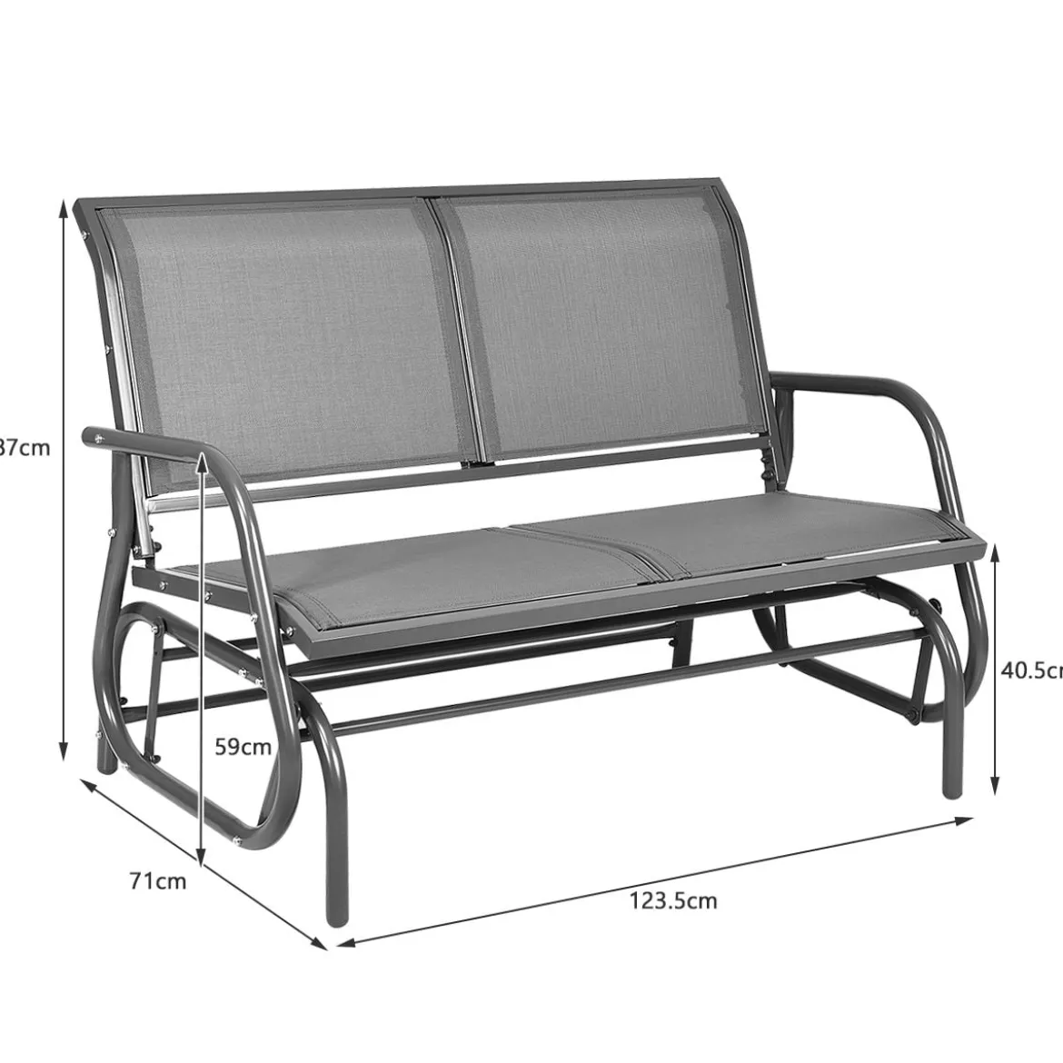 Doppel Schaukelstuhl Gartenstuhl Schwingsessel Metallrahmen Gemütliche Schaukelbank für 2 Personen Grau