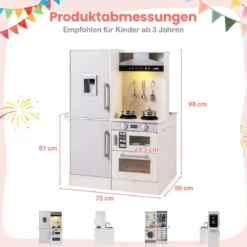 Doppelseitige Kinderküche hölzerner Spielküchen-Set mit Wasserspender Dunstabzugshaube Weiß