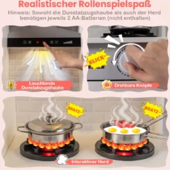 Doppelseitige Kinderküche hölzerner Spielküchen-Set mit Wasserspender Dunstabzugshaube Weiß