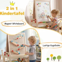 Doppelseitiger Staffelei Holz Kinderstaffelei mit Magnetischem Whiteboard für Kinder ab 3 Jahren