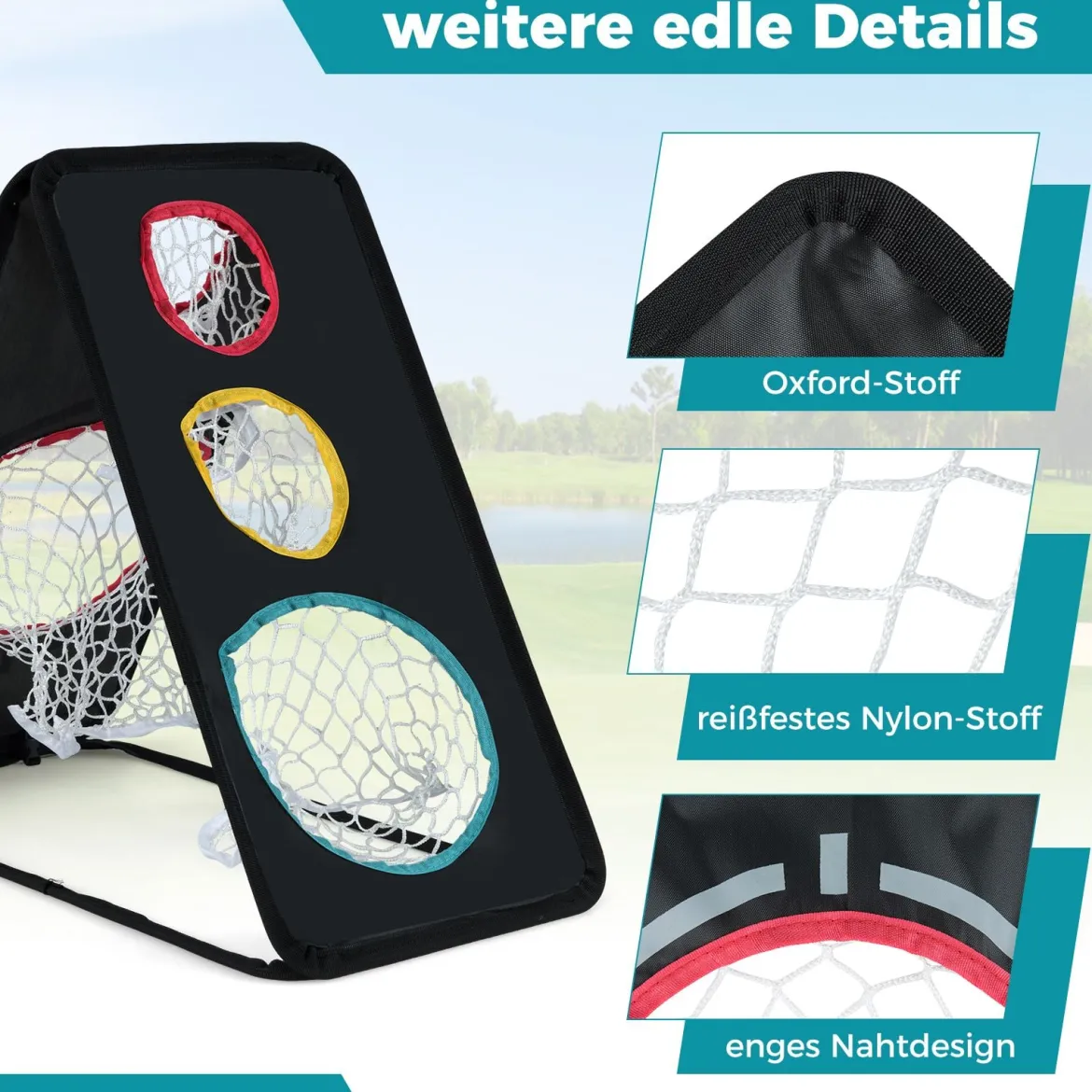 Doppelseitiges Golf-Chipping-Netz mit 5 Zielöffnungen & Dreieckige Struktur & Oxford Gewebe Ziel-Trainingssystem