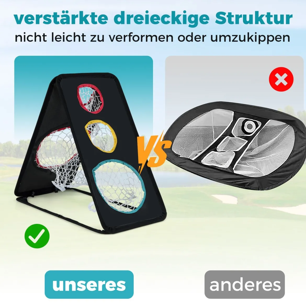 Doppelseitiges Golf-Chipping-Netz mit 5 Zielöffnungen & Dreieckige Struktur & Oxford Gewebe Ziel-Trainingssystem