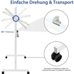 Doppelseitiges magnetisches mobiles Whiteboard verstellbaretrocken abwischbare Tafel auf Rädern Weiß