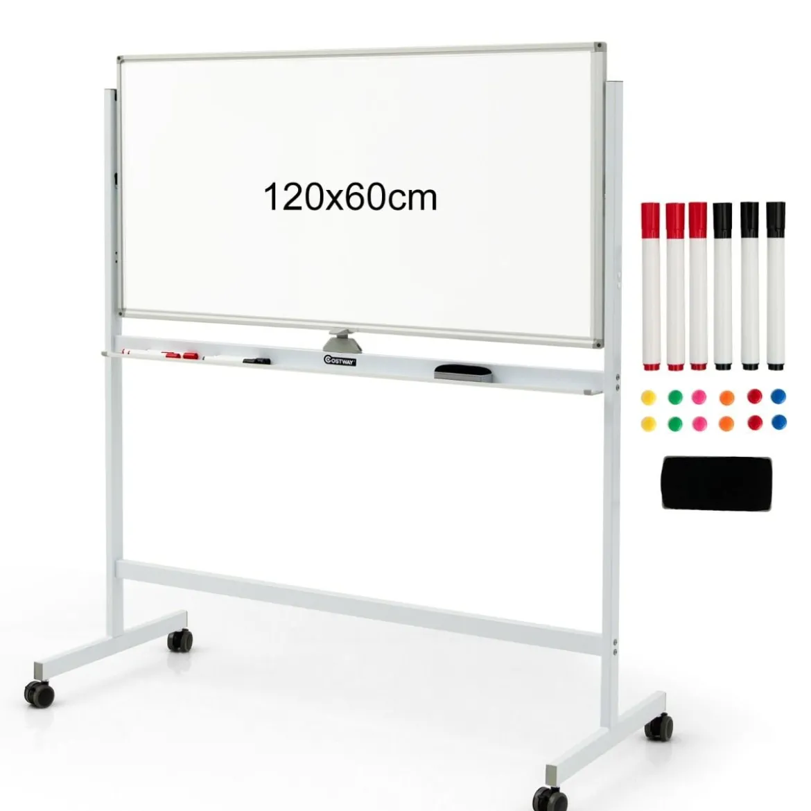 Doppelseitiges magnetisches mobiles Whiteboard verstellbaretrocken abwischbare Tafel auf Rädern Weiß