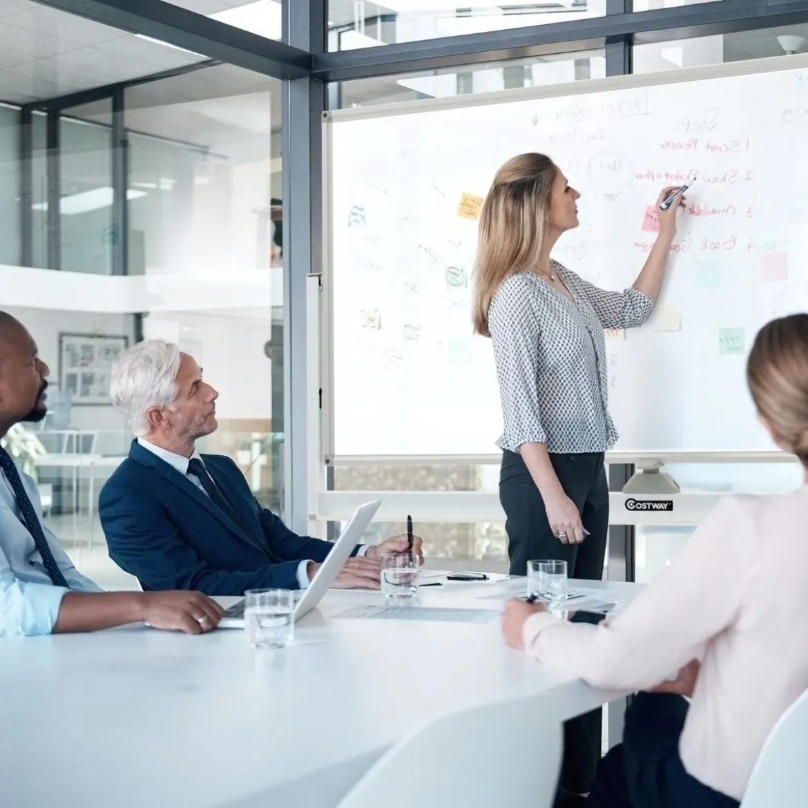 Doppelseitiges magnetisches mobiles Whiteboard verstellbaretrocken abwischbare Tafel auf Rädern Weiß