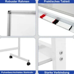 Doppelseitiges magnetisches mobiles Whiteboard verstellbaretrocken abwischbare Tafel auf Rädern Weiß