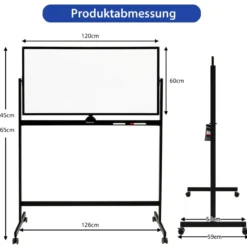 Doppelseitiges magnetisches mobiles Whiteboard mobile rollende Weißwandtafel für Büro Schwarz