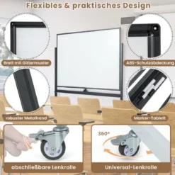 Doppelseitiges Mobiles Whiteboard mit Gittermuster & Ständer & Stiftablage 120 x 90 cm