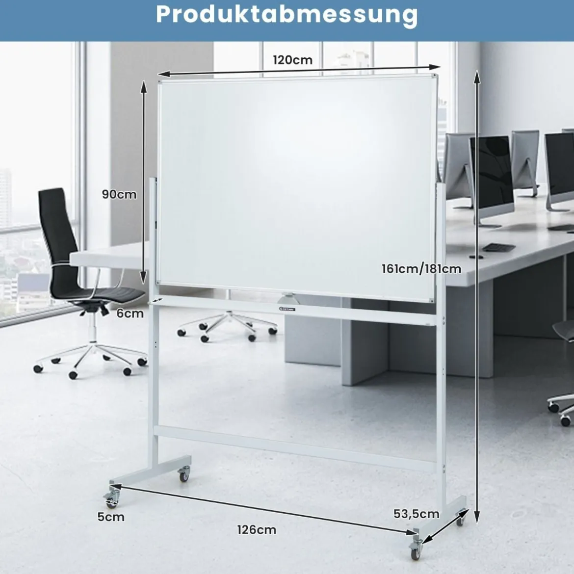 Doppelseitiges Mobiles Whiteboard mit Gittermuster & Ständer & Stiftablage 120 x 90 cm