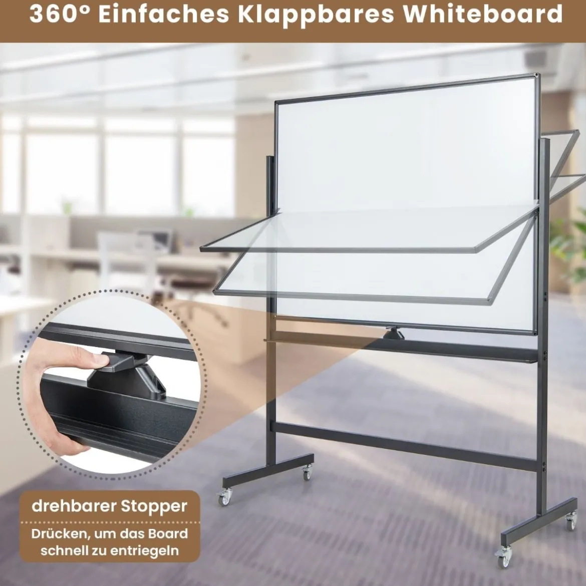 Doppelseitiges Mobiles Whiteboard mit Gittermuster & Ständer & Stiftablage 120 x 90 cm