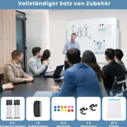 Doppelseitiges Mobiles Whiteboard mit Gittermuster & Ständer & Stiftablage 120 x 90 cm