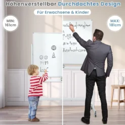 Doppelseitiges Mobiles Whiteboard mit Gittermuster & Ständer & Stiftablage 120 x 90 cm