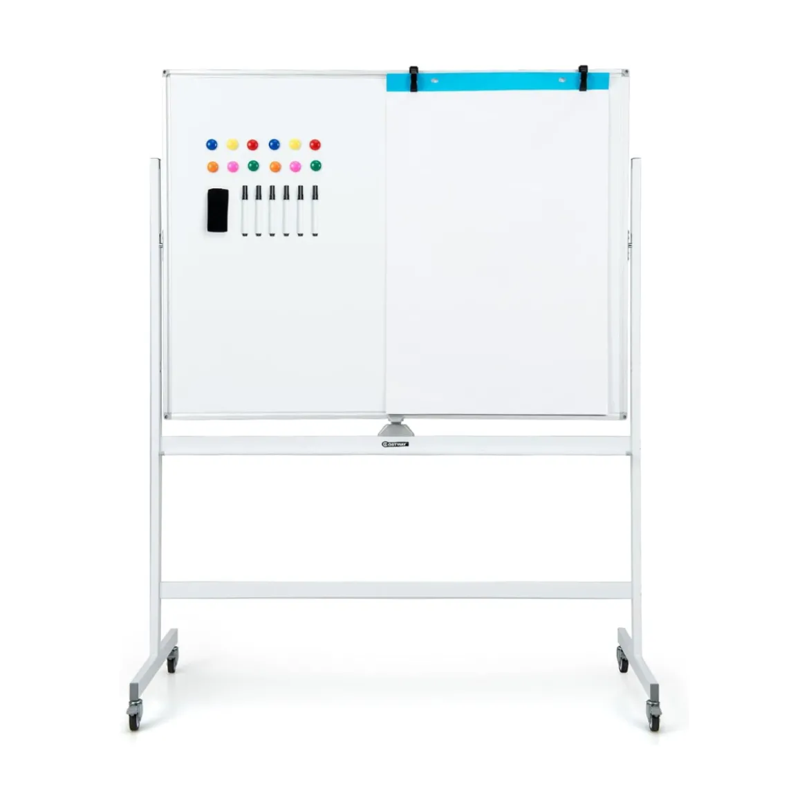 Doppelseitiges Mobiles Whiteboard mit Gittermuster & Ständer & Stiftablage 120 x 90 cm
