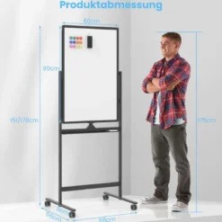 Doppelseitiges Mobiles Whiteboard mit Stiftablage & Zubehör für Schule Büro 60 x 90 cm Schwarz