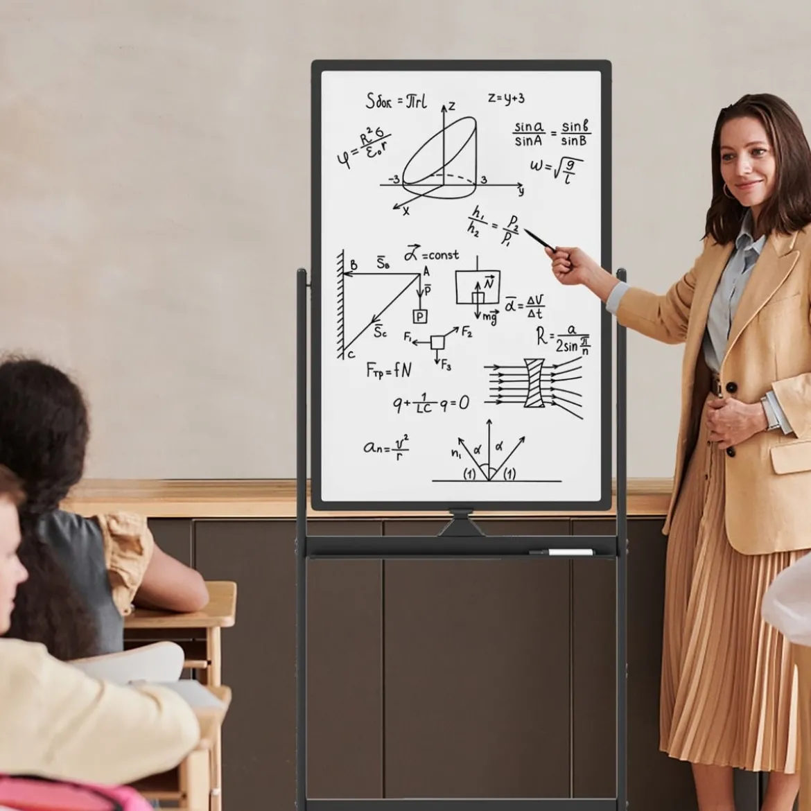 Doppelseitiges Mobiles Whiteboard mit Stiftablage & Zubehör für Schule Büro 60 x 90 cm Schwarz