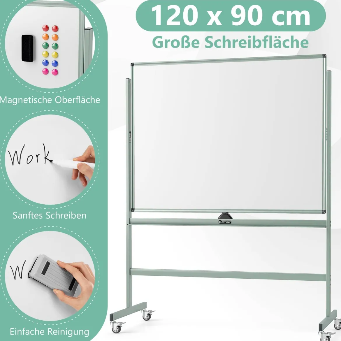 Doppelseitiges Mobiles Whiteboard Höhenverstellbares Magnetisches Whiteboard Rollende Weißtafel