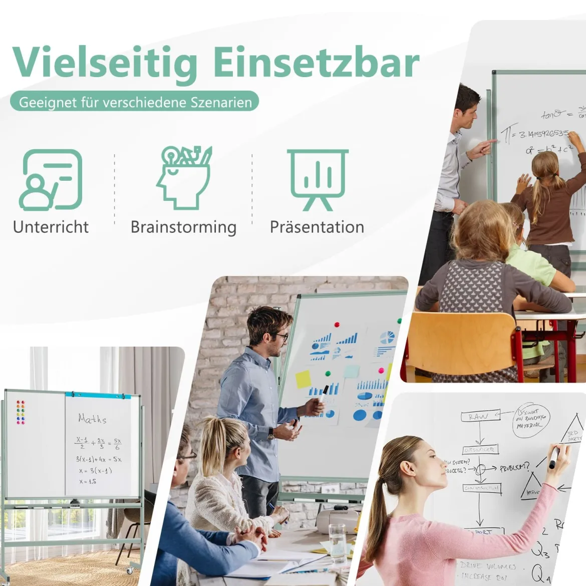 Doppelseitiges Mobiles Whiteboard Höhenverstellbares Magnetisches Whiteboard Rollende Weißtafel