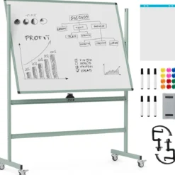 Doppelseitiges Mobiles Whiteboard Höhenverstellbares Magnetisches Whiteboard Rollende Weißtafel