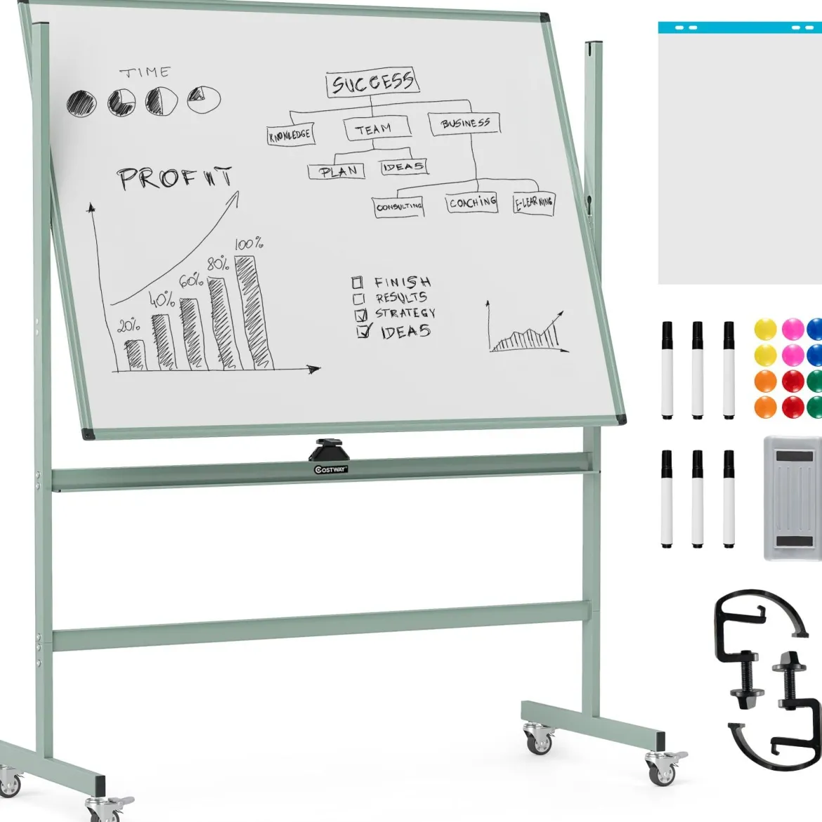 Doppelseitiges Mobiles Whiteboard Höhenverstellbares Magnetisches Whiteboard Rollende Weißtafel
