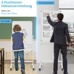 Doppelseitiges Mobiles Whiteboard mit Stiftablage & Zubehör für Schule Büro 60 x 90 cm Weiß