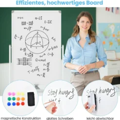 Doppelseitiges Mobiles Whiteboard mit Stiftablage & Zubehör für Schule Büro 60 x 90 cm Weiß