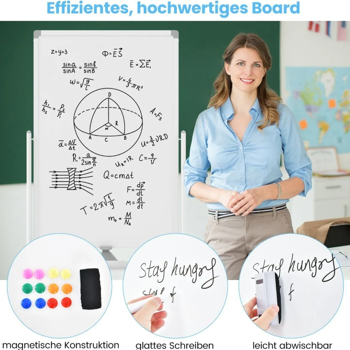 Doppelseitiges Mobiles Whiteboard mit Stiftablage & Zubehör für Schule Büro 60 x 90 cm Weiß