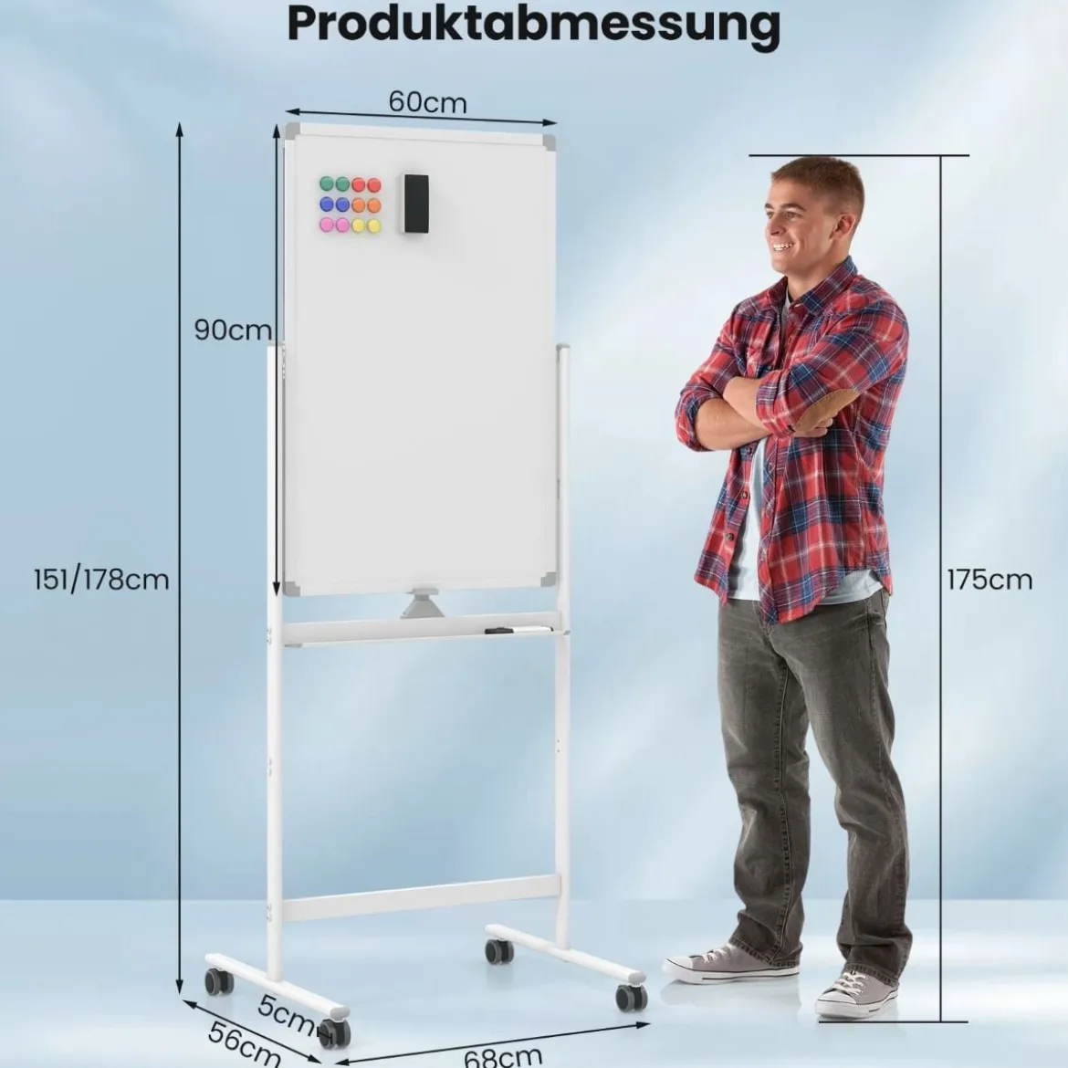 Doppelseitiges Mobiles Whiteboard mit Stiftablage & Zubehör für Schule Büro 60 x 90 cm Weiß