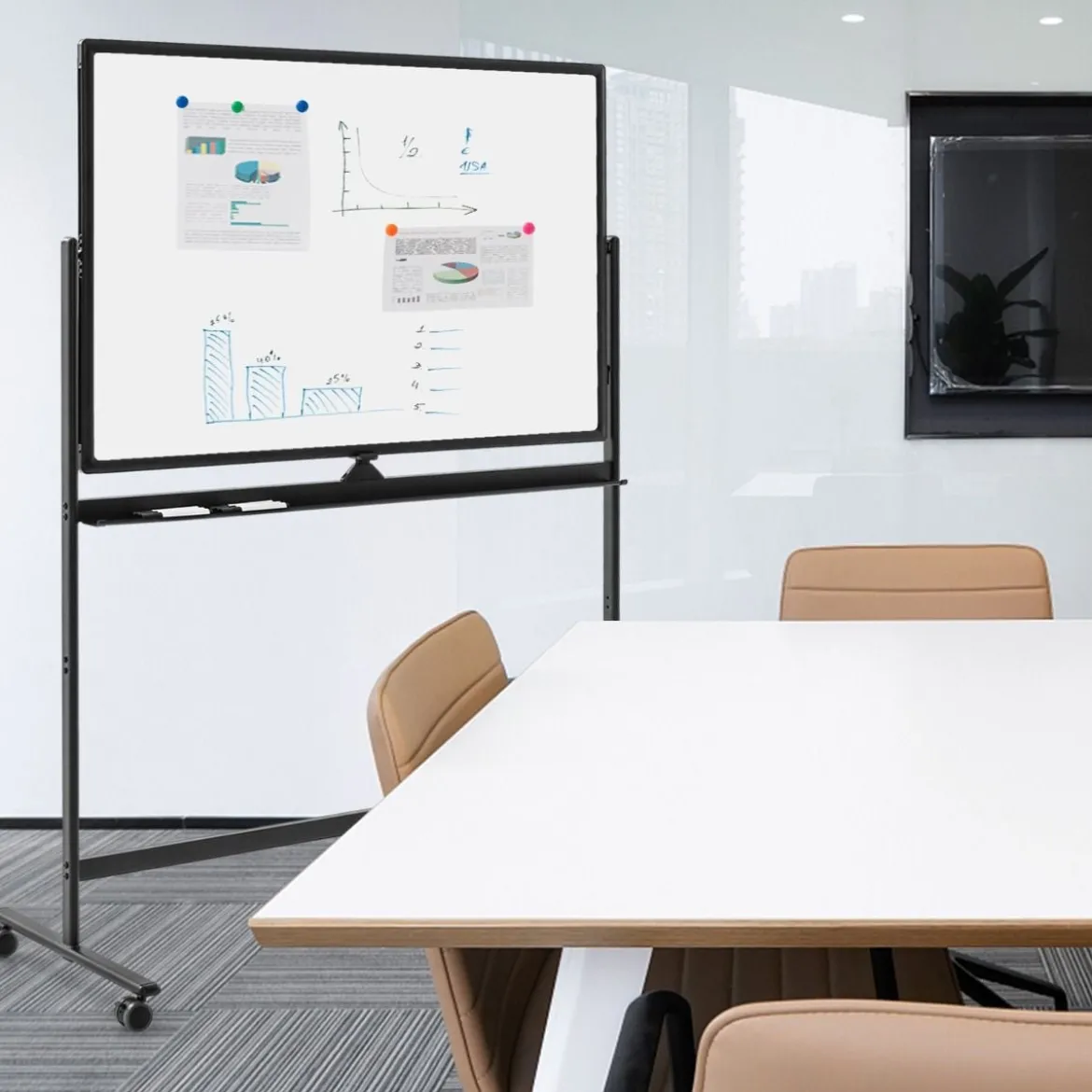 Doppelseitiges mobiles Whiteboard Höhenverstellbares Magnetisches Whiteboard 120 x 80 cm