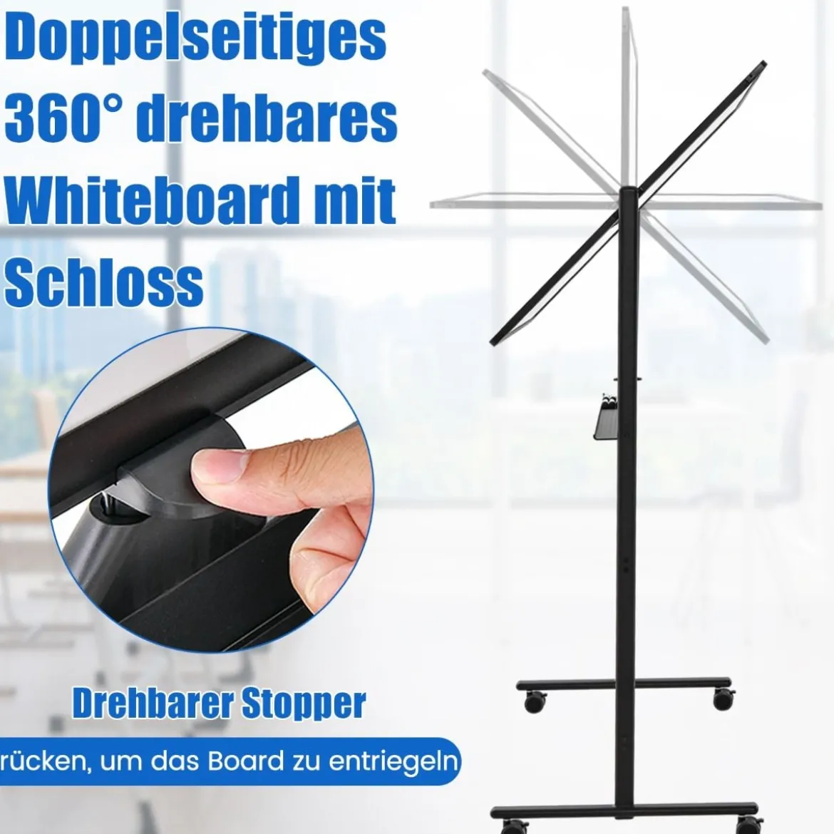 Doppelseitiges mobiles Whiteboard Höhenverstellbares Magnetisches Whiteboard 120 x 80 cm